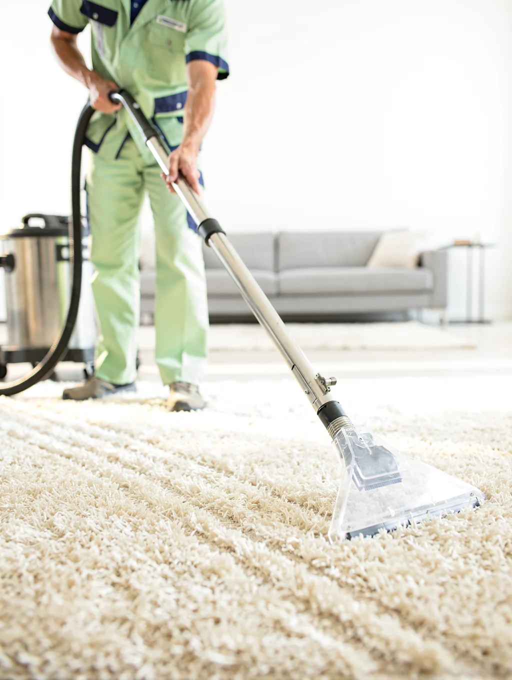 Industrial carpet cleaning equipment removing stains from office flooring